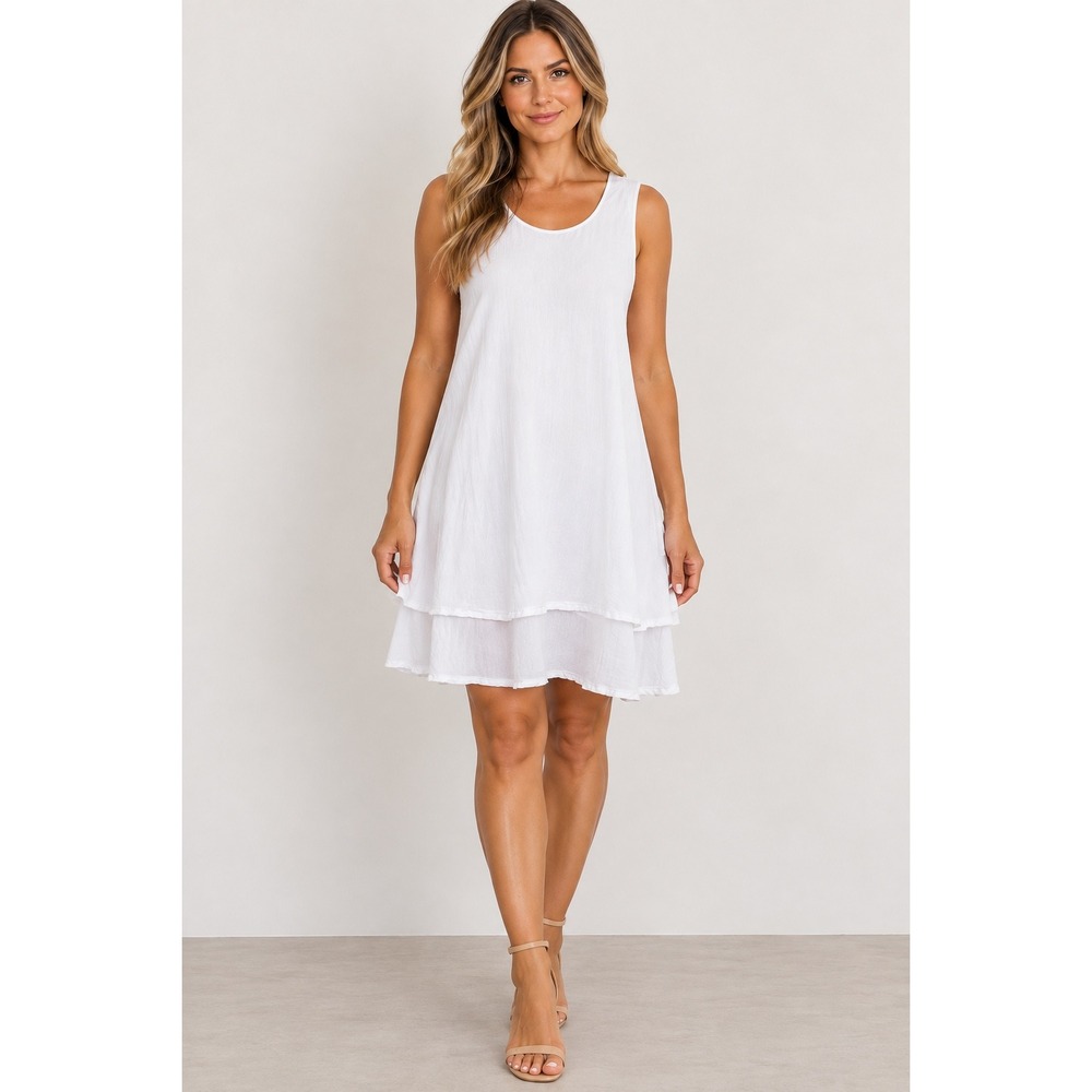 Limited Shift Dress Womens 6 White Tiered Layered Sleeveless Rayon Mini Boho